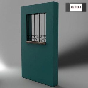 Diseño de reja construida en forja industrial. Barras verticales y apliques decorativos inferiores de forja negra tallermetalico.com