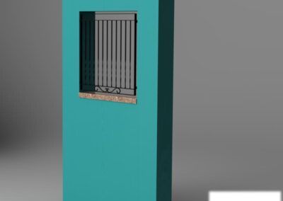 Diseño de reja hierro forja con barrotes verticales retorcidos y marco plano de 8 mm. tallermetalico.com